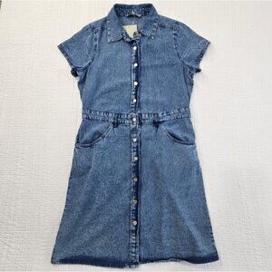 J Gee Chambray Denim Shirt Dress Women's Medium Blue Western Boho Y2K NWT‎ Snaps